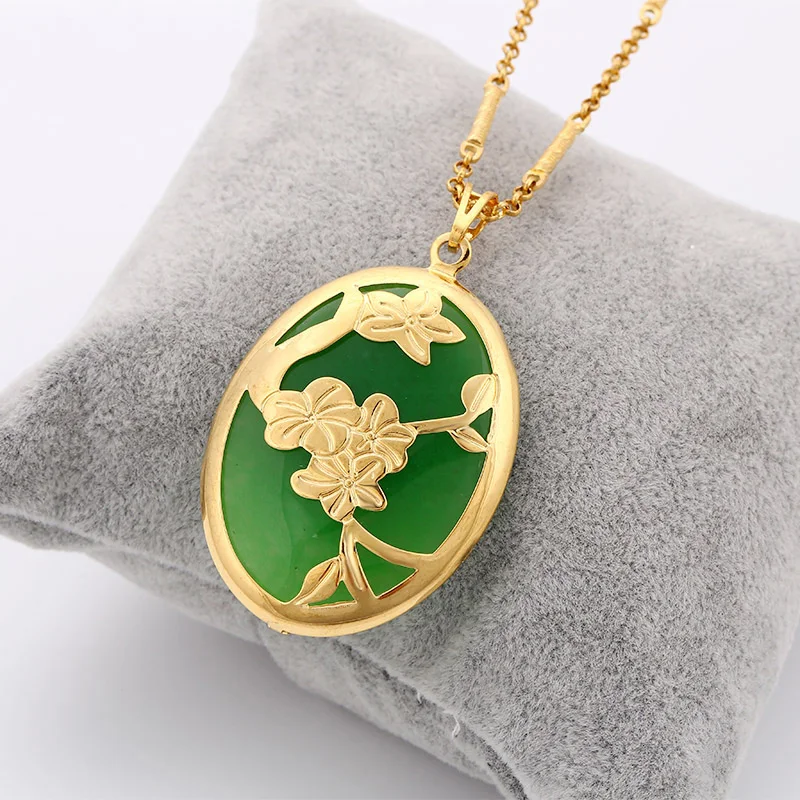

Xuping fine jewels latest design gold flower branch noble sweater jade pendant for women