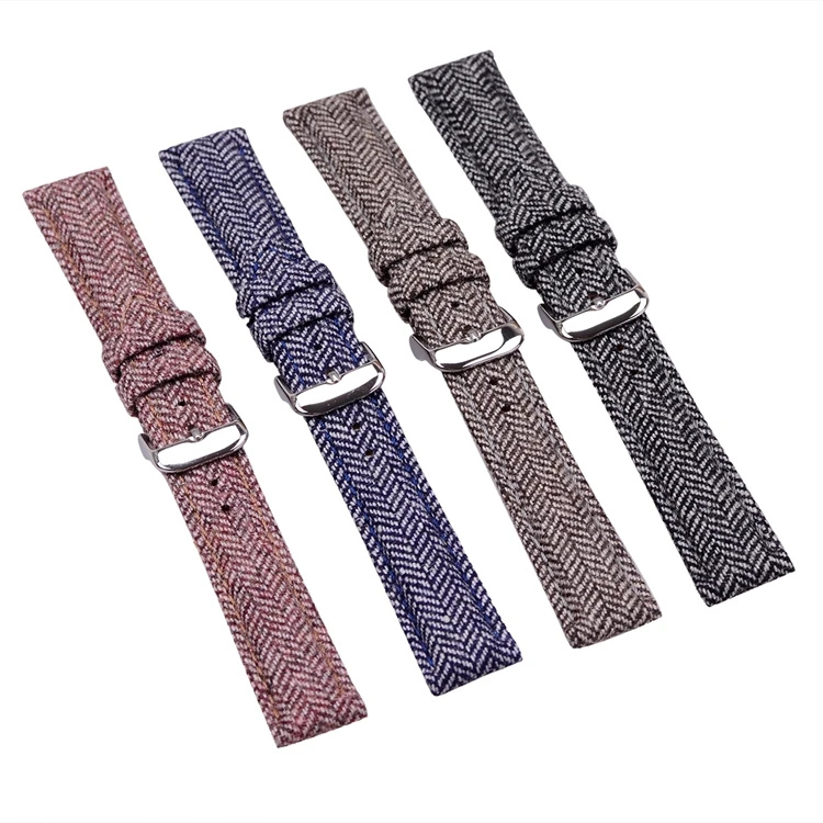 

EACHE Special Wool Leather Watch Band18mm 20mm 22mm Stock Special Design Wool /Herringbone Design Leather Watch Strap, Grey