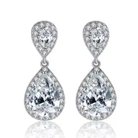 

LUOTEEMI Jewelry Halo Micro Pave CZ Diamond Twin Tear Drop Sparking Zircon Wedding Earrings For Women