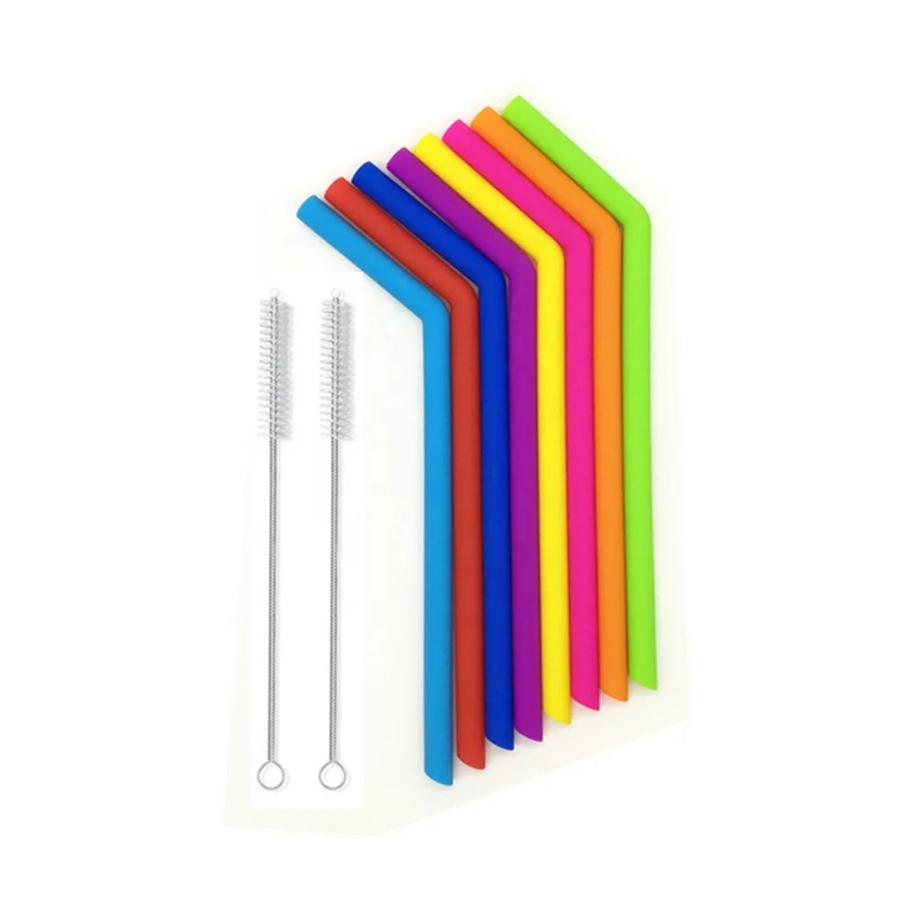 

Reusable silicone drinking straws with cleaning brushes, Can be customized