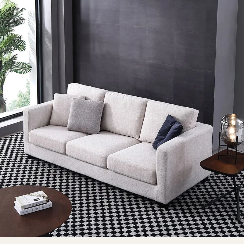 3-seater european style modern light color fabric sofa for living room