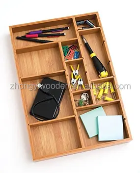 Bamboo Adjustable Compartment Office Accessories Wooden Drawer