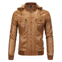 

European size Men PU fur sheepskin hooded Velvet PU Leather coat with wholesale price