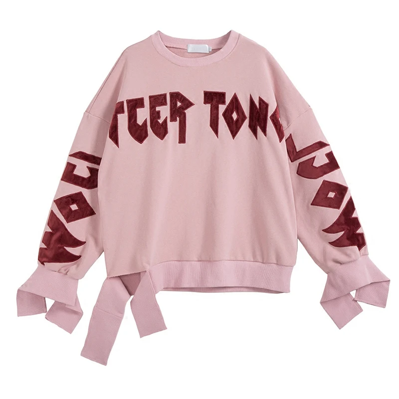 OEM Manufacturer High Quality Crew Neck Embroidery Oversized Pullover Pink Hoodie Women