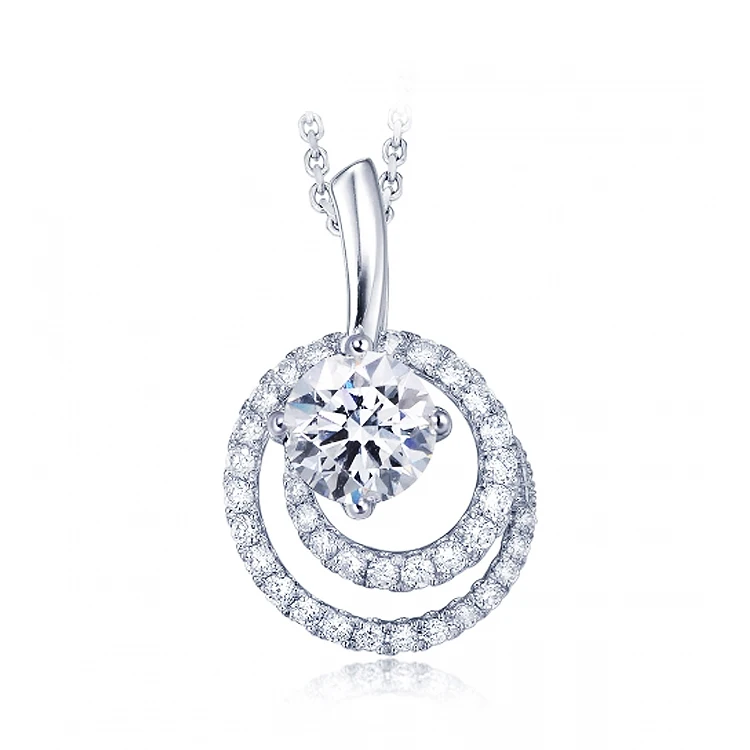 

925 Sterling Silver micro crystal double circle diamond cz pendant jewelry