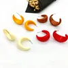 2019 New Arrival Hot Sale Chunky Statement Acrylic Hoop Earrings Solid Color Red Resin Moon C Shape Hoop Earrings For Cute Girls