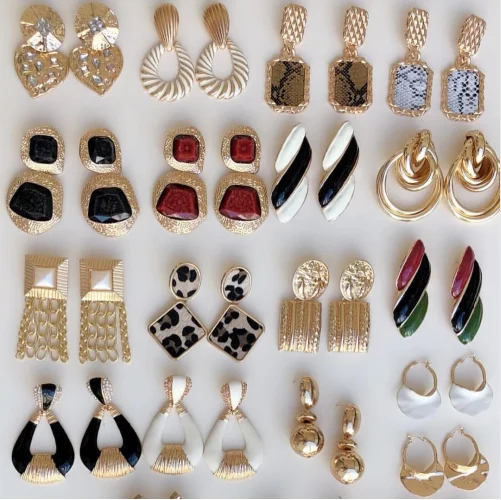 17037 Dvacaman Za 2019 Hot Sale Fashion Crystal Personality Tribe Hoop Drop Pendent Stone Stud Earrings Long For Women Jewelry