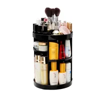 

professional large 360 degree Rotating rotation high-quality DIY Black Round Plastic Makeup Organizer Cosmetic Storage Box