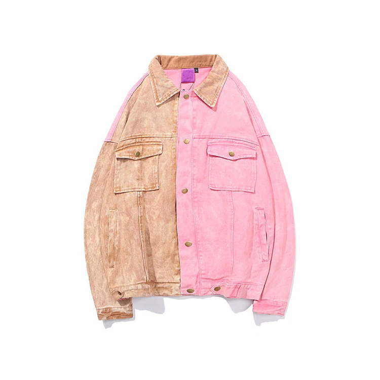 pink patchwork denim jacket