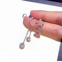 

Fashion Zircon Asymmetry Earrings Long Tassel Star Moon Drop Earrings for Women Wedding Jewelry Gifts