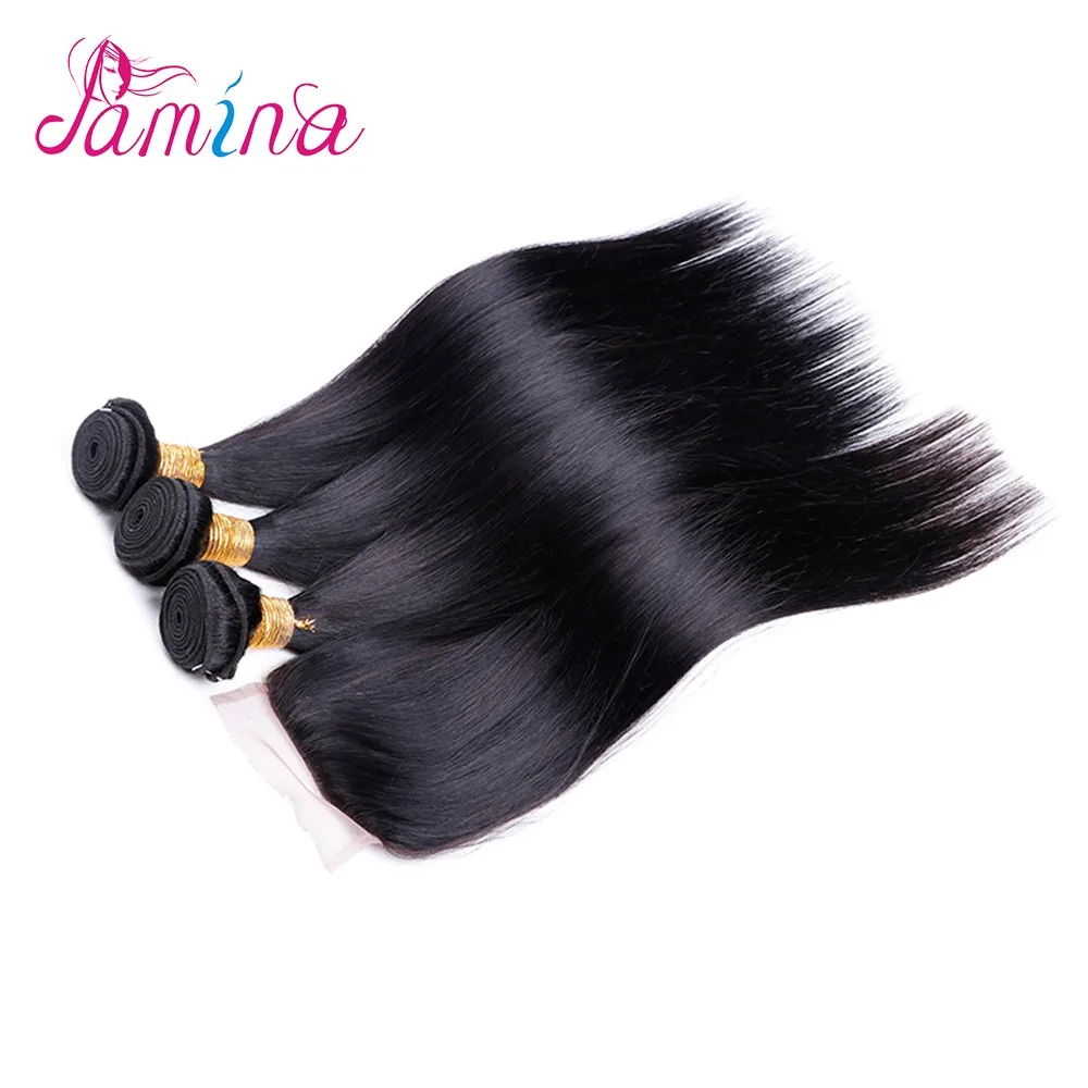 

Brazilian Straight Hair top Grade 100% Unprocessed Virgin Human Hair 3 Bundles Weave Natural Color with 4*4 closure