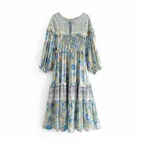 

Fashion Women's Holiday Green Print V-neck Long Sleeve Dress
