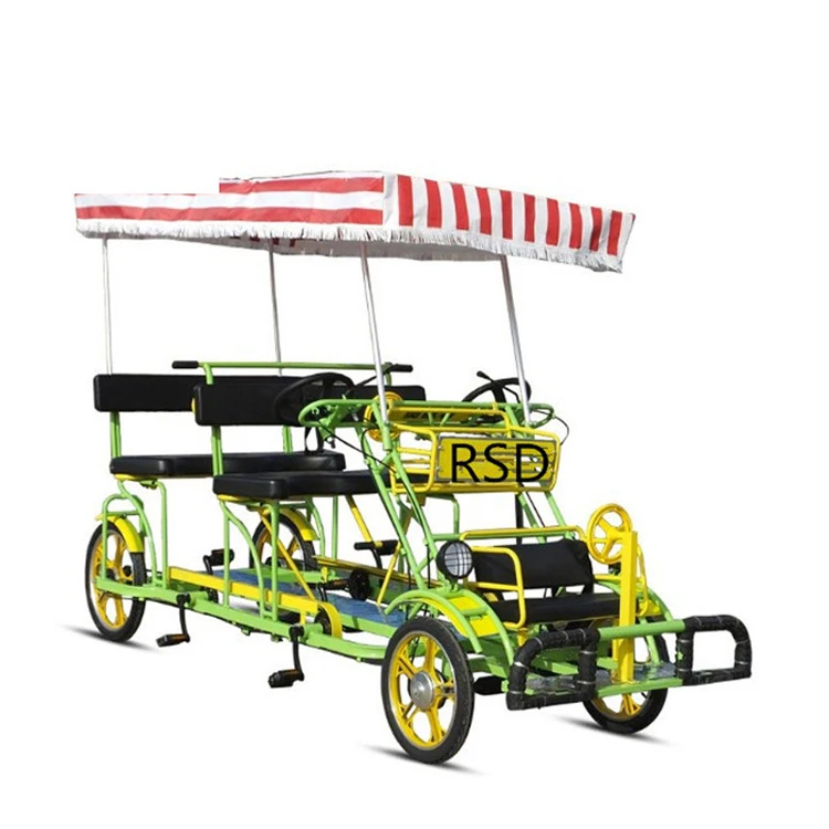 

2019 new design family sightseeing bike/entertainment tandem bikes/Big surrey bike for 4 person, Yellow red green blue
