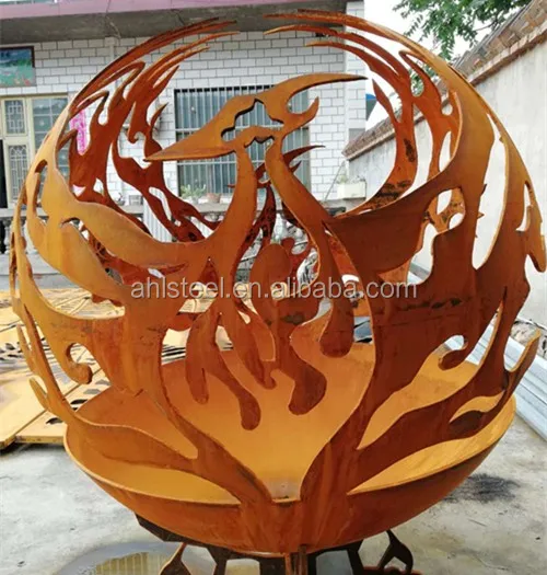 

Amazon top seller corten steel decoration garden ball globe fire pit