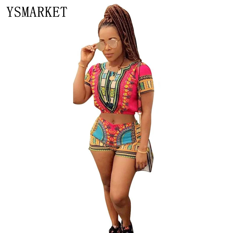 

Two Piece Set Women Summer Sexy Tracksuit Beach Outfits Suit African Print Crop Top And Shorts Dashiki 2 Piece Set, N/a