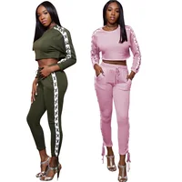 

MN030 Women's pink casual bodycon crop top long skinny pant tracksuit MN030