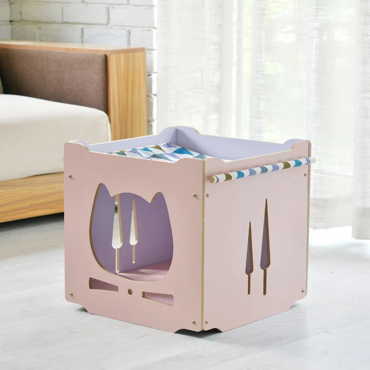 Strong Natural Wood Color Wooden Cat House