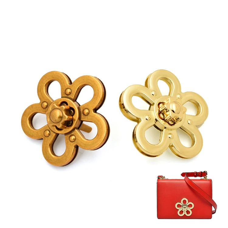 

Antique gold metal turn lock hardware for handbag