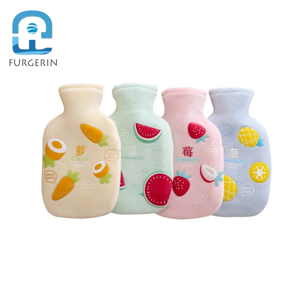 

Mini Hot Water Bottle Cover Fruit Pattern Hot Water Bag Plush Cute Soft Hand Warmer Warm Hands Feet Warmer Hot Pack For Home, Pink/blue/green/yellow
