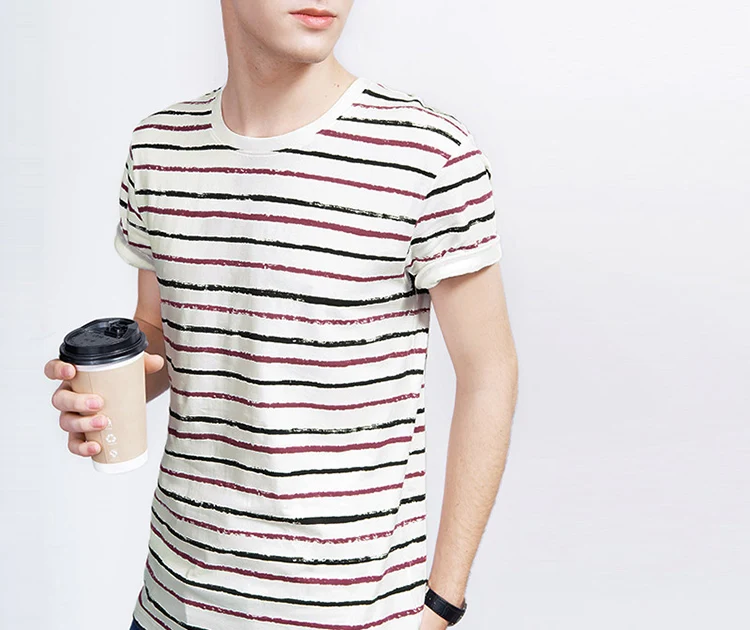 

Custom Men T-shirt Print Wholesale Stripe Scoop Neck T shirt For Men Clothing, Check