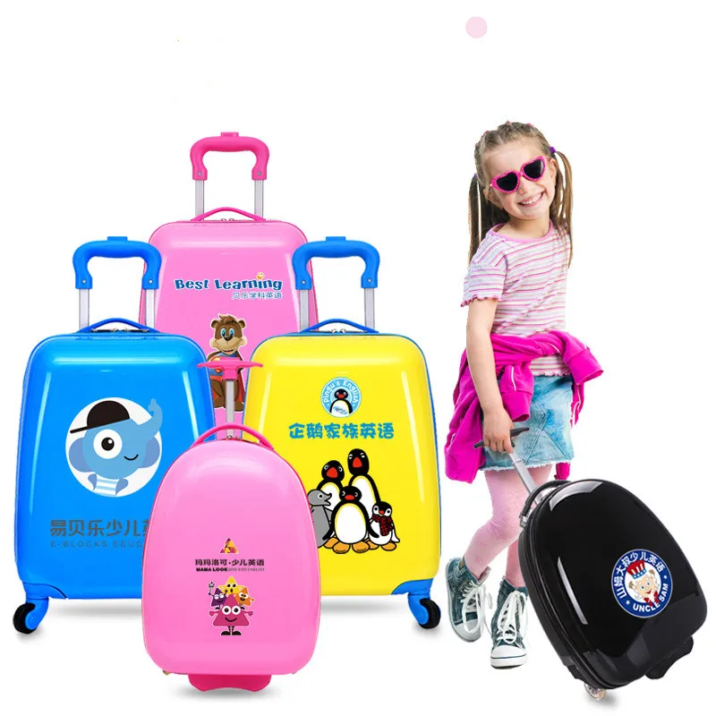 

ABS Children 18 inch Cartoon character OEM / ODM children's trolley case kid luggage, Yellow,dark pink, blue, light pink