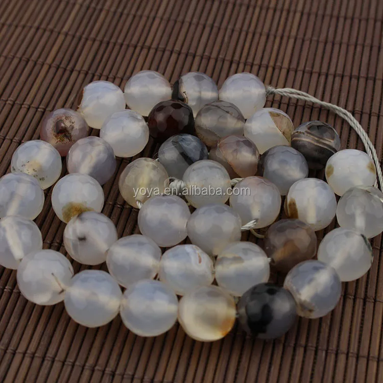 

AB0483 natural faceted black white flower moss agate beads,natural colour gray grey agate beads