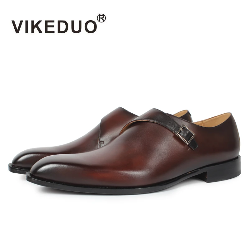 

VIKEDUO Manufacturers Handmade Brown Monk Strap Shoes Made In China Wholesale Genuine Leather Formal Shoes Men