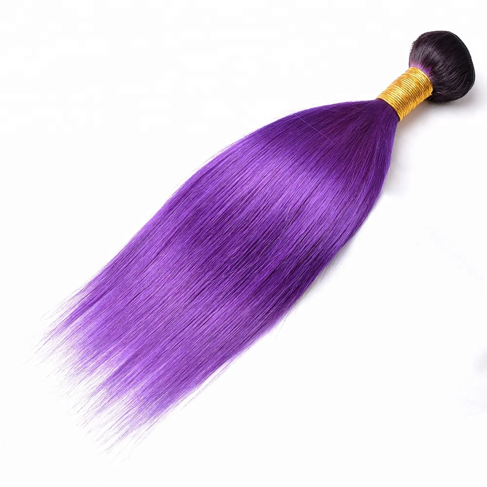 

Ombre Purple Brazilian Straight Hair Weaving Bundles 1B to Light Purple Remy Human Hair Weave