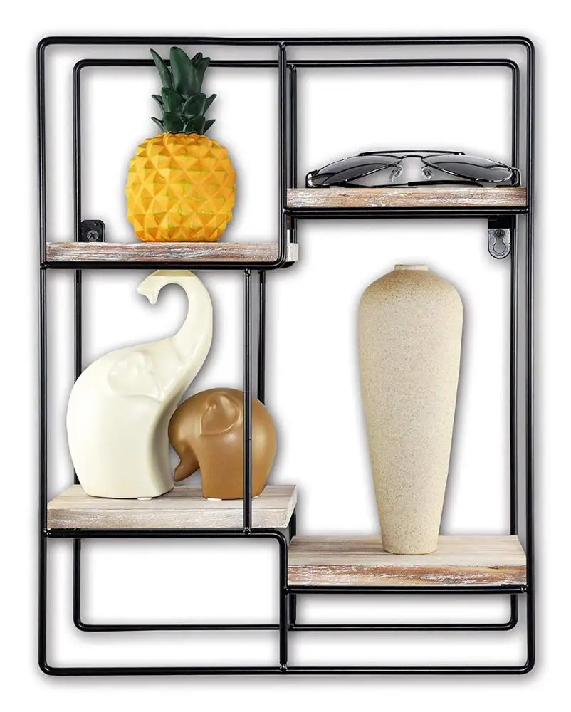 
Spiretro Wall Mount Rectangle Metal Floating Shelf, Storage Rack, Rustic Torched Wood with Espresso Modern Bracket to Organize D 