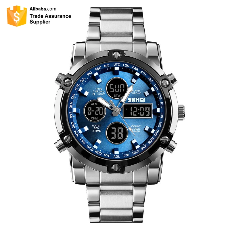 SKMEI 1389 Sport Mens Watches Multiple Time Zone Relojes Hombre Quartz Wrist Watch and Timepiece Wrist Watch Stainless steel