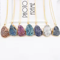 

Copper Brass Jewelry Irregular Colorful Long Chain Nature Crystal Stone Jewellery Natural Stone Pendant Necklace For Women