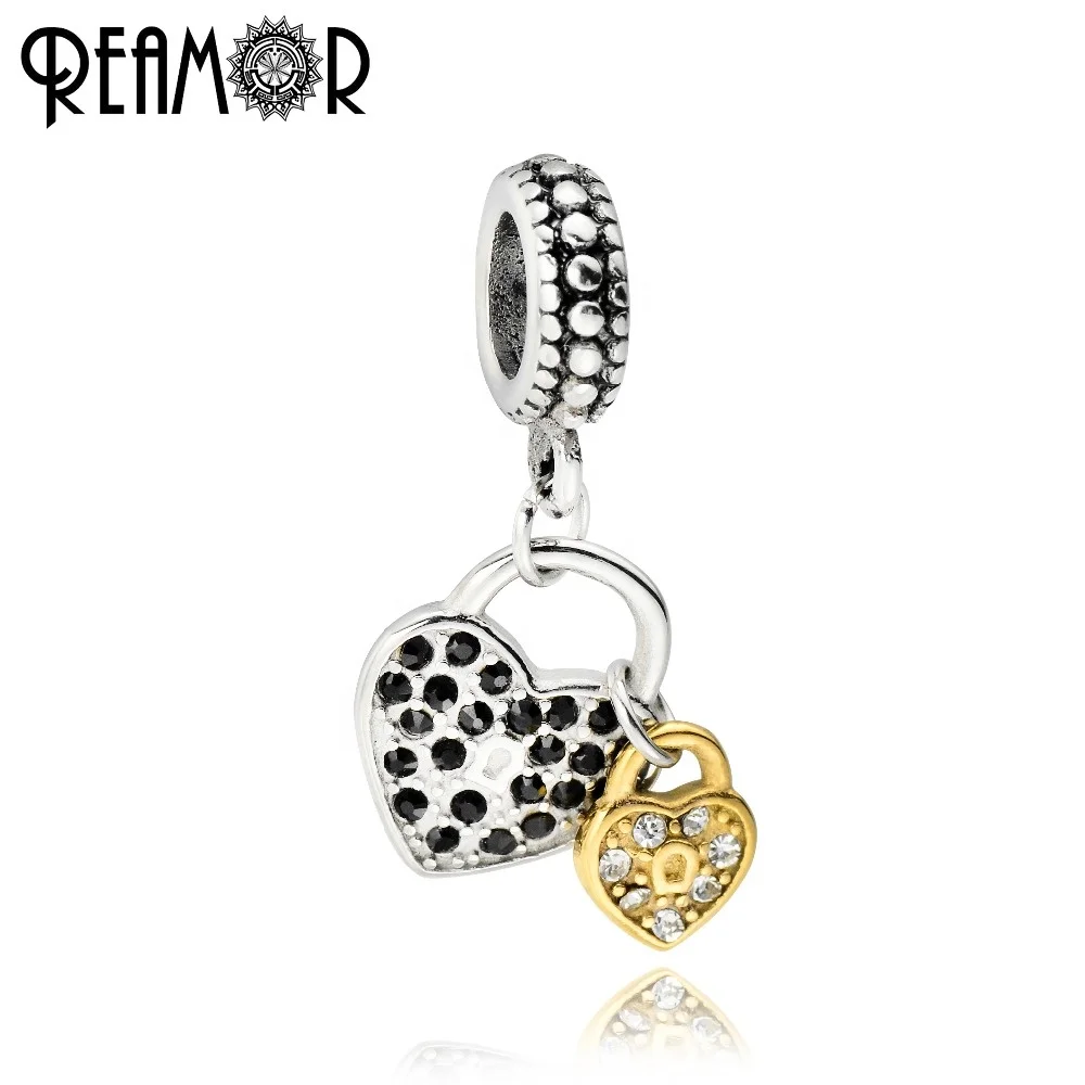 

REAMOR European Style 316l Stainless steel Plating Gold Love Heart Pendant Accessories DIY Charm for Bracelets Necklace Making