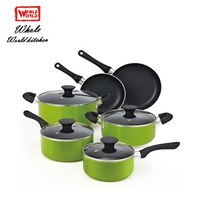 Wholesales 10pcs Aluminum Green Color Dessini Cookware Sets Panci Set Nonstick Coating