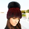 CX-C-16G Christmas Winter Custom Caps Ladies Straw Beanie Genuine Knitted Mink Fur Hat for Women