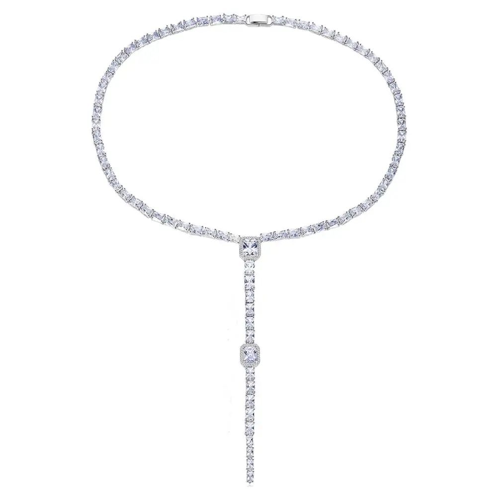 

LUOTEEMI Big CZ Women Long Chain Necklace Luxury Wedding Party Jewelry for Bridals