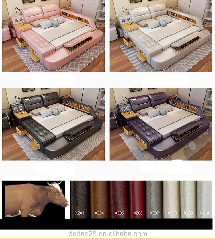 Modern Bed With Storage Massage Functions Multifunctional Bed Sets