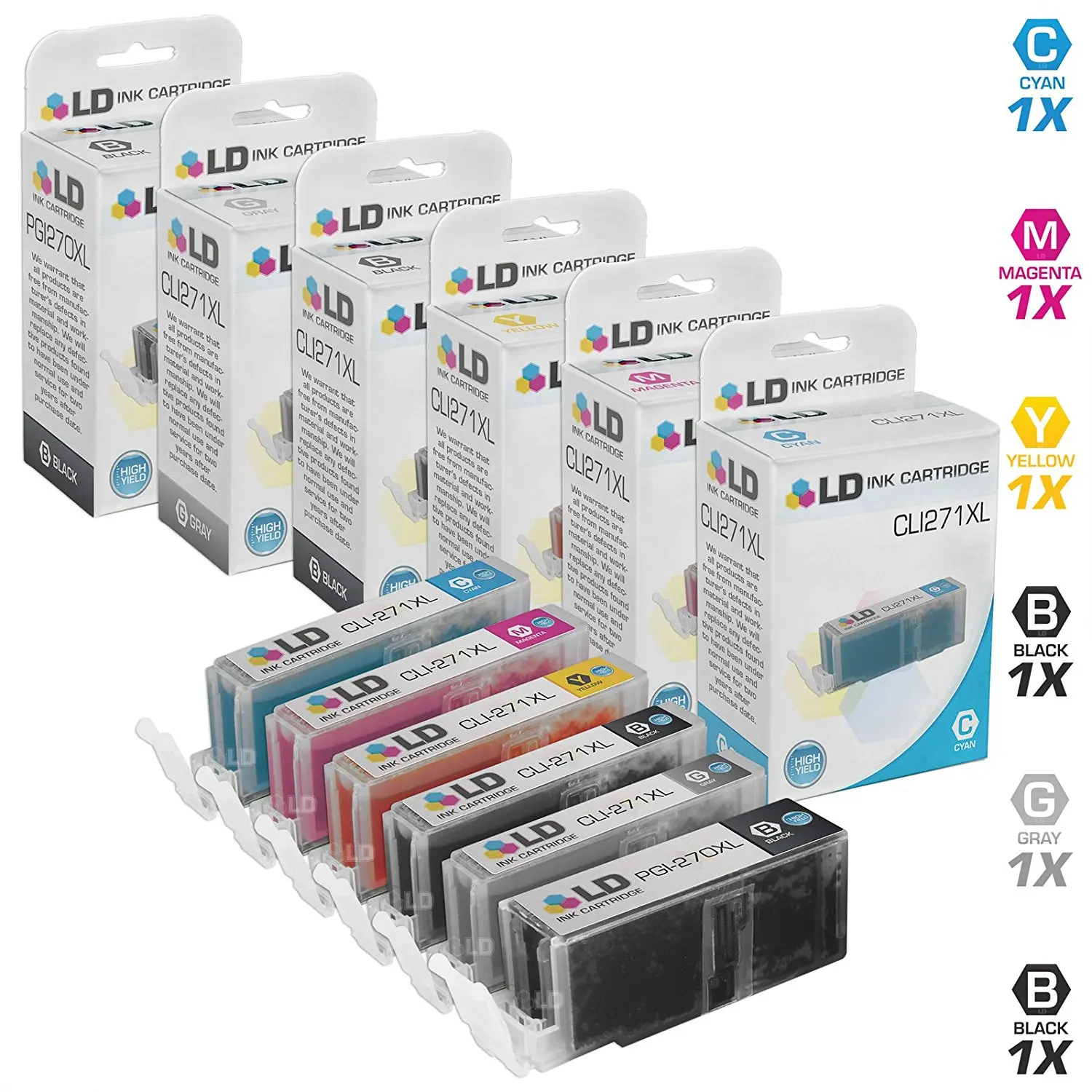 Get Quotations · LD Compatible Canon CLI-271XL 6PK High Yield Ink  Cartridges: 1 0319C001 Pigment Black