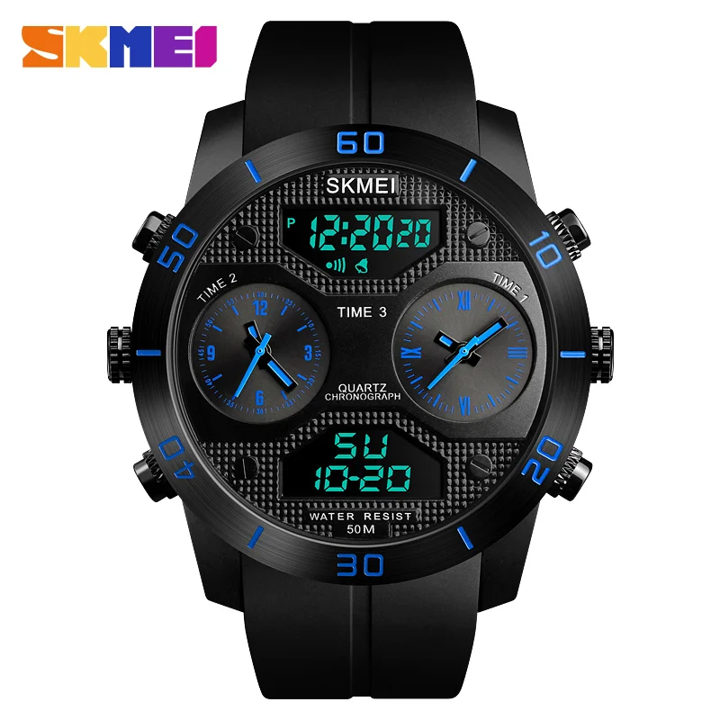 

SKMEI Sports Outdoor Watch Men Waterproof LED Electronic Watch Vibrating Stainless Steel Dual Display Watch relogio masculino