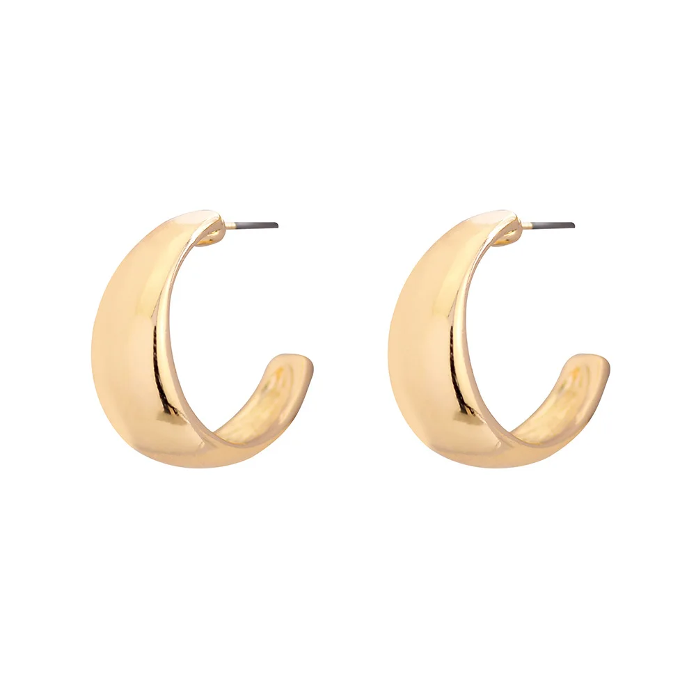 

Trendy Women Minimalist C Shaped Earrings Vintage Gold Plated Stud Earrings (KER354), Same as the picture