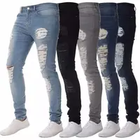 

Mens Casual Skinny Jeans Pants Men Solid black ripped jeans men