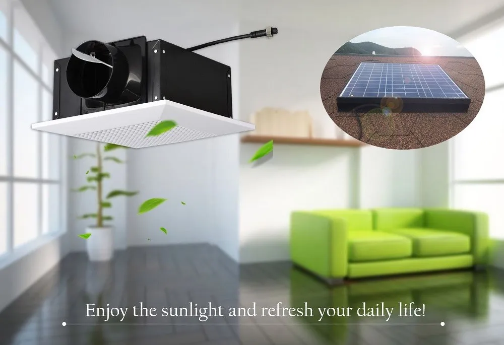 Hvac Ceiling Vent Fan Solar Powered Day & Night Ultra Quiet Ventilation Exhaust Fan For Basement