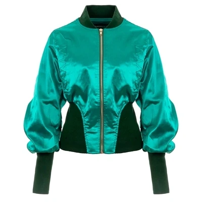 

Peacock green horseshoe sleeves round neck sequins short jacket female 2019 autumn and winter new elastic waist slim slimming