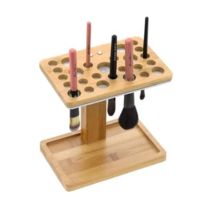 Image of Bamboo Brush Makeup Cosmetic Air Drying Rack Tower Acrylic Folding Brushes Dryer Holder Display Organizer Tower Stand