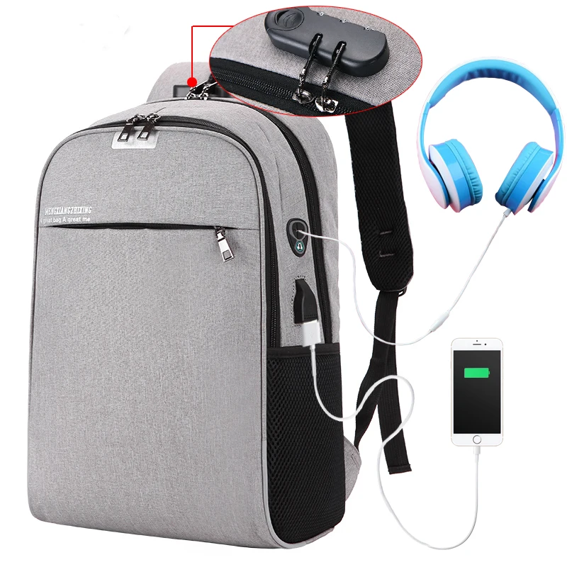 

USB Charging Laptop Backpack 15.6 inch Anti Theft Women Men School Bags For Teenage Girls College Travel Backpack Nylon, Black