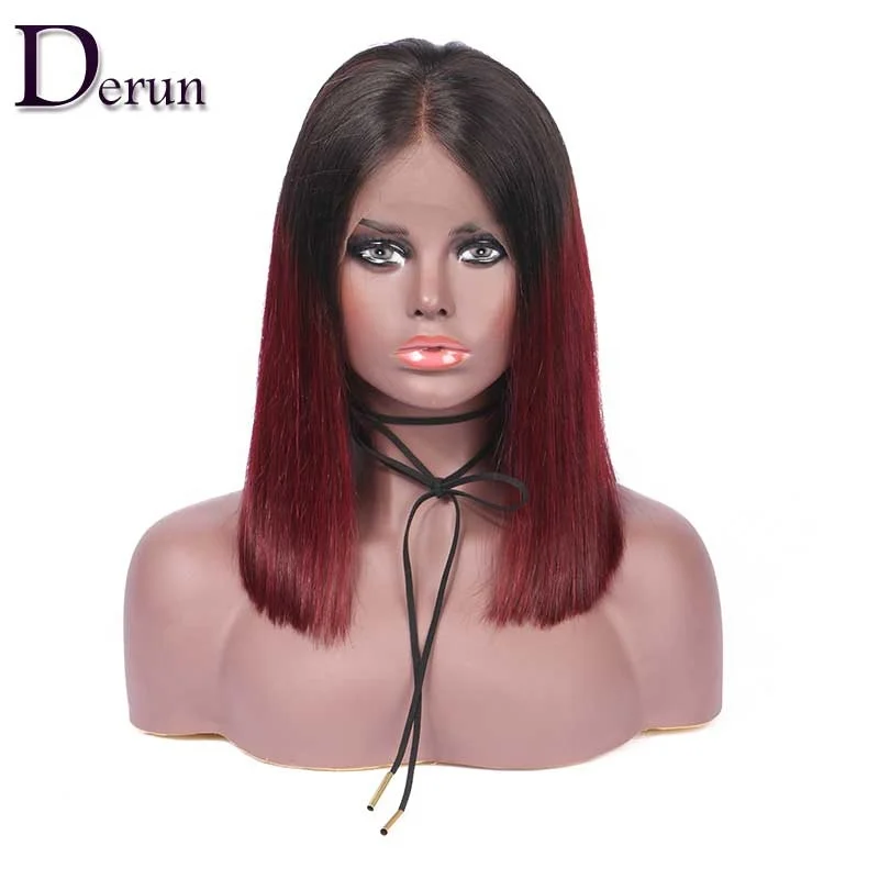 

Derun hot selling indian virgin human hair ombre lace front wig for women