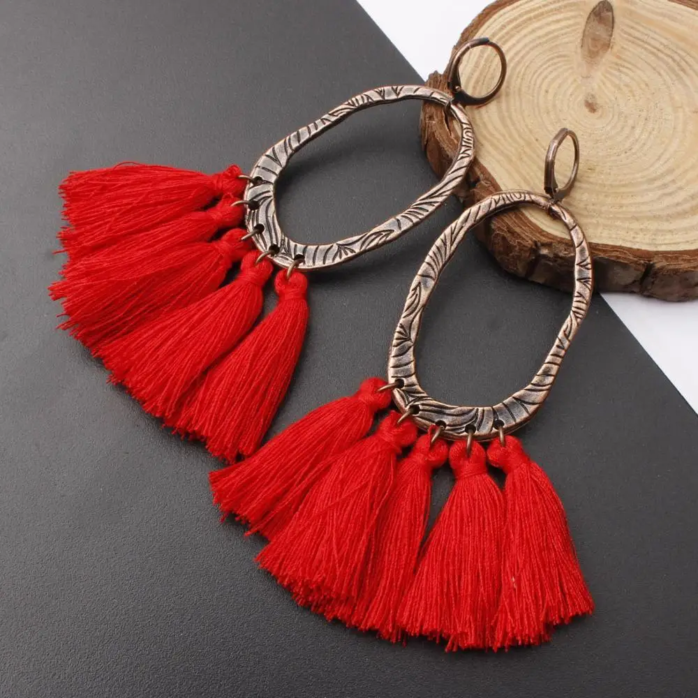 

Less Than 1$,11 Color Available,Bohemian Boho Vintage Style Bronze Big Circle Tassel Drop Dangle Earrings, Multi color