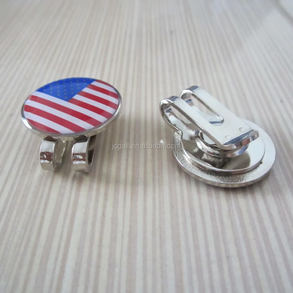 

Wholesales magnetic golf hat clip with USA flag ball marker