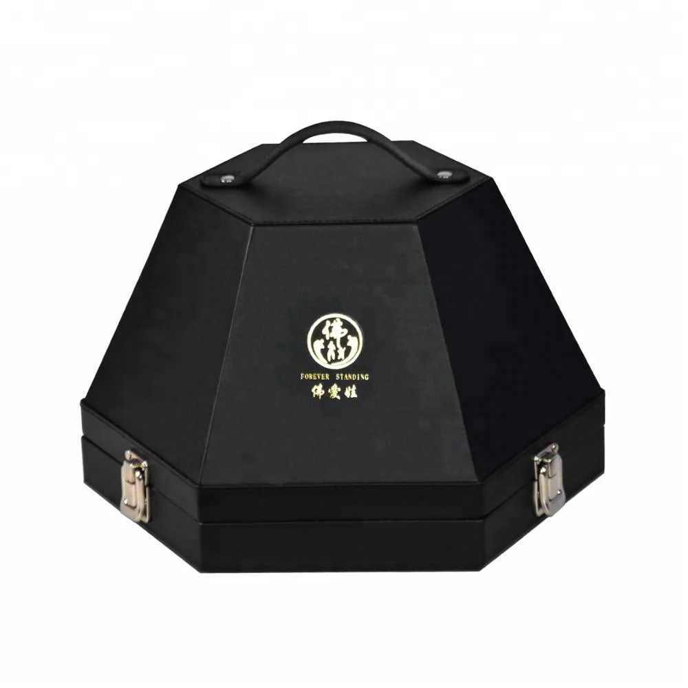 Luxury Hexagon Hat Boxes Black Leather Gift Hat Packaged Box With