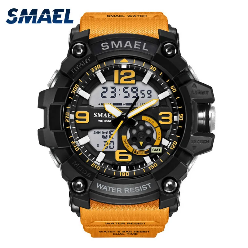 

2018 Smael 1617 men sport wrist smart watch, Black;orange;blue;gold