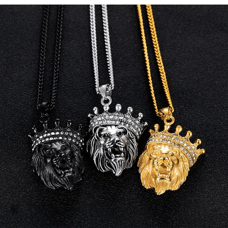 

lion head pendant gold plated stainless steel necklaces
